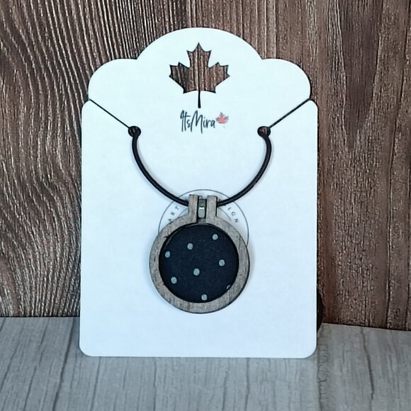 "Bodky" Industrial Indigo "Modrotlač" Necklace - Wood & Chrome Accent. - Picture 4 of 6